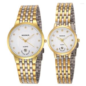 Horloges 2023 WOONUN Top Paar Horloge Set Mannen Vrouwen Ultra Dunne Goud Roestvrij Staal Quartz-horloge Modeliefhebber Paar