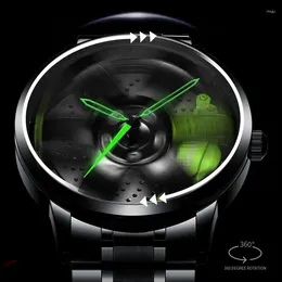 Horloges 2024 3D-draaiend model Uniek auto-velghorloge Waterdicht Creatief Draaibaar Persoonlijkheidshorloge Quartz Klok Aanpassen Ontwerp
