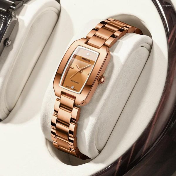 Montres-bracelets 2024 Binbond N321 Montre en or Femmes Montres Dames Creative Acier Femme Bracelet Femme Étanche Horloge Relogio