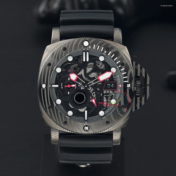 Relojes de pulsera 2024 MARCA Black Ops Edición limitada 47 mm Esqueleto Dial Correa de goma Reloj automático Reloj mecánico para hombres Hombre