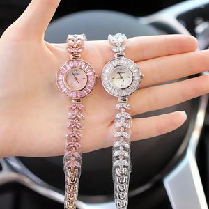 Horloges 2024 Mode Fritillaria Wijzerplaat Luxe Diamant Set Roze Armband Quartz Waterdicht Horloge Voor Vrouwen Relogios Feminino