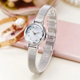 Relojes de pulsera 2024 Moda Oro Plata Acero Correas delgadas Relojes de mujer Pequeño Dial redondo Correa Reloj de pulsera de cuarzo para regalo de niña