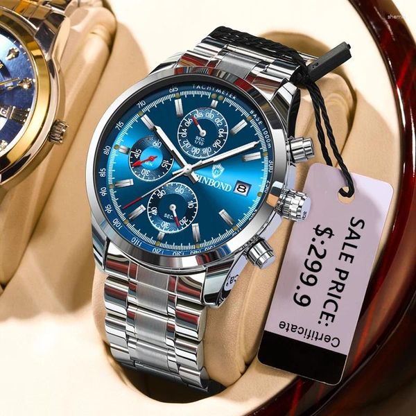 Montre-bracelets 2024 Fashion Men Watches Top Leather Sport Watch Quartz Horloge Date Affiche Chronographe de bracelet étanche Chronographe Man