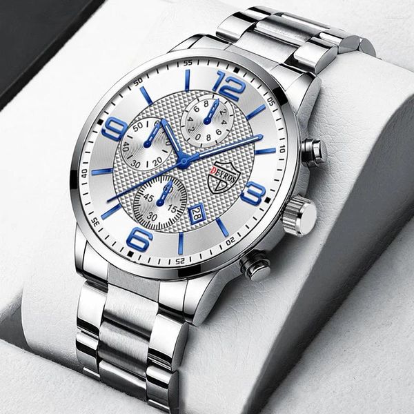 Montre-bracelets 2024 Fashion Mens Watches Luxury en acier inoxydable Quartz Calendrier des hommes Business Casual Leather montre une horloge lumineuse