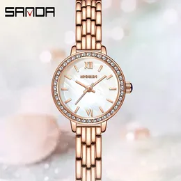 Montre-bracelets 2024 Fashion Sanda Top Brand 1095 Bracelet en cuir en acier imperméable de luxe Dames Élégant Women's Watch