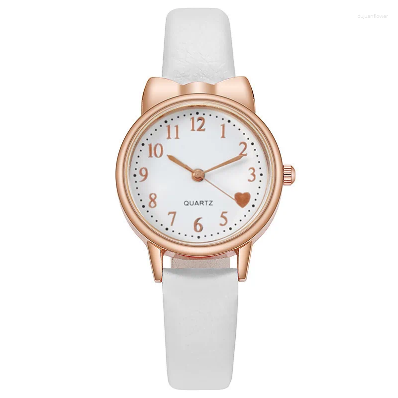 Wristwatches 2024 Fashion Schoolgirl Love Digital Dial Girls Set Watch Leather Strap Quartz Watches Kid Clock Children Bracelet