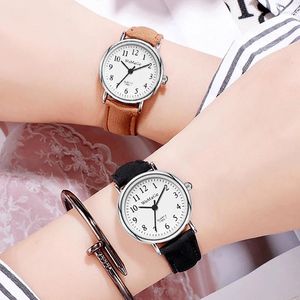Horloges 2024 Mode Eenvoudig Aantal Quartz Horloge Dames Vrije tijd Vintage Lederen Dames Klok Horloges