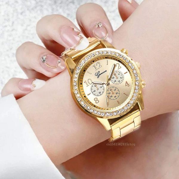 Relojes de pulsera 2024 Moda Mujer Diamante Reloj de oro rosa Reloj de pulsera de lujo Mujer Casual Relojes de cuarzo de acero inoxidable Reloj