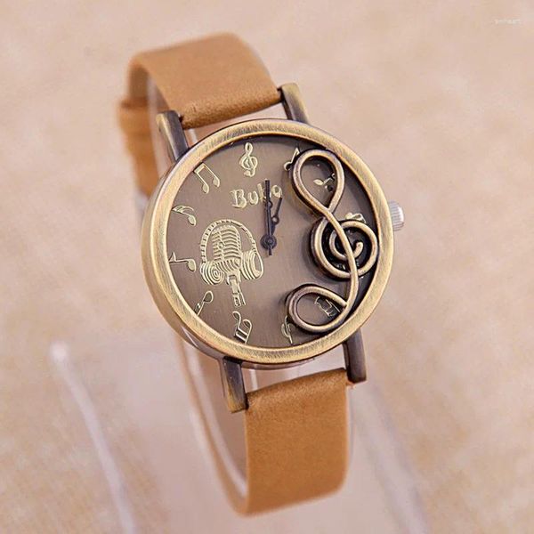 Montres-bracelets 2024 Mode Femmes Montres Élégant Note Musicale Sculpture Décorer Bracelet En Cuir Montre-Bracelet Dames Casual Quartz Montre Horloge Cadeau