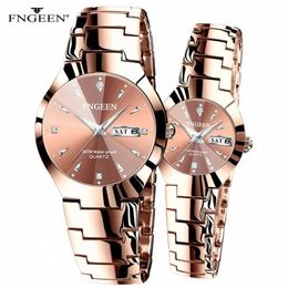 Montre-bracelets 2024 FnGeen 5808 Relogio Feminino Couple Watch Men Quartz Watch for Lovers Luxury Womens Wristwatch en acier inoxydable Areint 240423