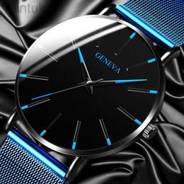 Montres-bracelets 2024 Genève Montre minimaliste hommes ultra mince bleu en acier inoxydable maille ceinture montres homme affaires décontracté quartz montre-bracelet 24329