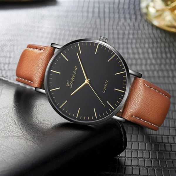 Montre-bracelets 2024 Genève Watch Fashion Business Simple Watches Men Leather Band Quartz Prix Dop Relogo Masculino