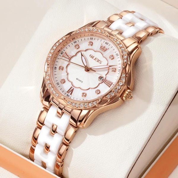 Relojes de pulsera 2024 Reloj JSDUN para mujer Correa de cerámica Reloj de pulsera de marca superior de lujo resistente al agua Relojes de cuarzo elegantes para mujer