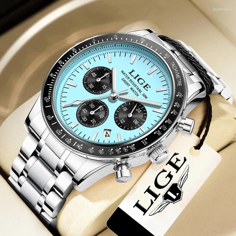 Wristwatches 2024 LIGE Top Men Watch Quartz Man Watches Waterproof Luminous For Date Chronograph Sport Wristwatch