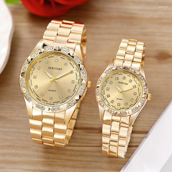 Relojes de pulsera 2024 Relojes para amantes Negocios de lujo Reloj de oro de acero inoxidable Hombres Clásico para mujeres Rhinestone Pareja Regalo