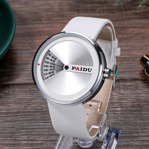 Relojes de pulsera 2024 Reloj para hombre Paidu Moda Creativo Dial giratorio Cuarzo Relojes casuales para hombres Reloj de cuero blanco Masculino