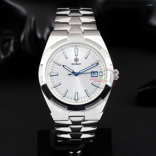 Montres-bracelets 2024 Hommes d'outre-mer Mécanique Cadran Blanc Montre-Bracelet De Luxe Automatique Saphir Verre Horloge Reloj Hombre