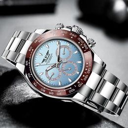 Montres-bracelets 2024 PINDU Acier inoxydable Montre mécanique pour hommes Cadre automatique Sport étanche Date Business Clock