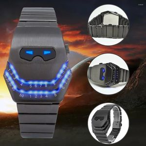 Montre-bracelets 2024 Sci Tech Mirror Gratuit Electronic Watch LED Cool Fashion Face Face Snake Dalle en acier Bleu Blue Analog Digital