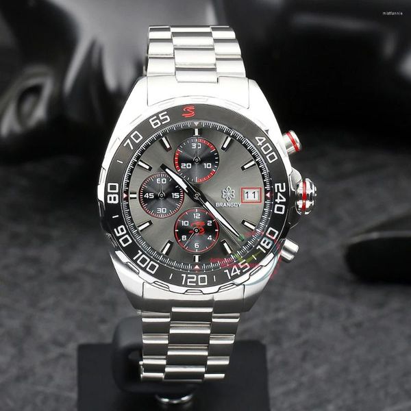 Relojes de pulsera 2024 Senna Edición especial VK64 Cronógrafo de cuarzo Acero inoxidable Esfera gris Relojes deportivos de alabastro
