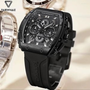 Montre-bracelets 2024 Sports Watch for Mens Brand Mark Fairwhale Multifictional Tonneau Clock Fashion Cool Black Quartz Wristwatch Boy Reloj