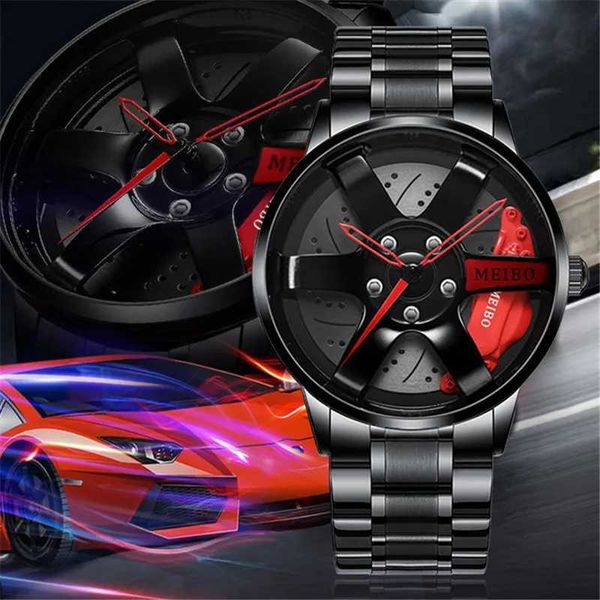 Montre-bracelets 2024 Top Grade Mens Cuir and Car Wheel Rims en quartz en acier inoxydable adapté aux sports militaires.Reno Masculino Q240426