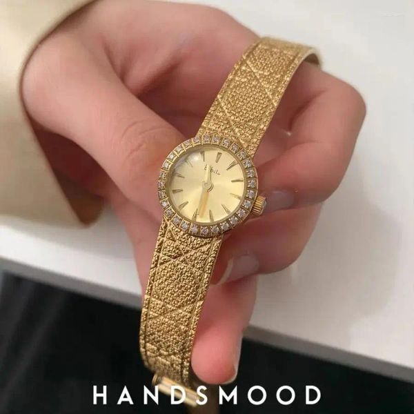 Relojes de pulsera 2024 Regalo del día de San Valentín Reloj para mujer Movimiento de cuarzo japonés Chapado en oro Lujo y Diamante de agua vintage