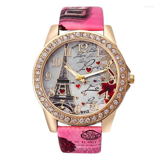 Relojes de pulsera 2024 Mujeres Relojes de lujo Moda Vintage París Torre Eiffel Niñas Damas Casual Reloj de cuarzo de cuero