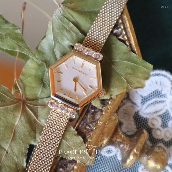 Relojes de pulsera 2024 Reloj para mujer Reloj de pulsera medieval hexagonal con incrustaciones de piedras preciosas Pulsera libre de cuarzo