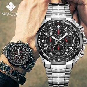 Montre-bracelets 2024 Wwoor Mens Top Top Top Luxury Black Chepp Sports Chronograph Code Watch Steel Quartz Mens Reno Masculino T240524