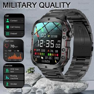 Montres-bracelets 2024New robuste militaire Fitness montre intelligente hommes pour Android Xiaomi IOS 3ATM étanche Sport Ai voix appel Smartwatch extérieur 24329