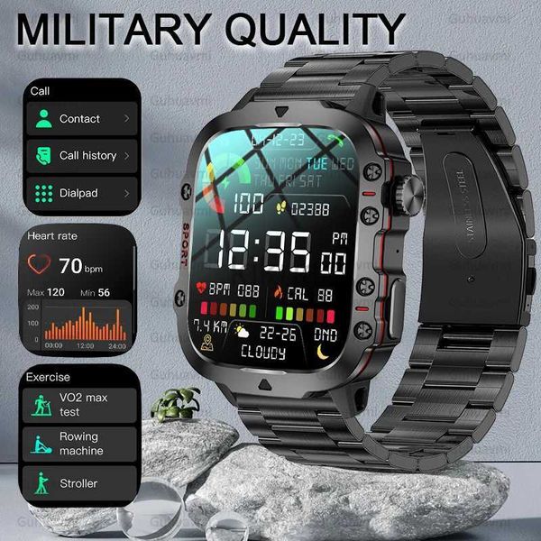 Montres-bracelets 2024New robuste militaire Fitness montre intelligente hommes pour Android Xiaomi IOS 3ATM étanche Sport Ai voix appel Smartwatch extérieur 24329