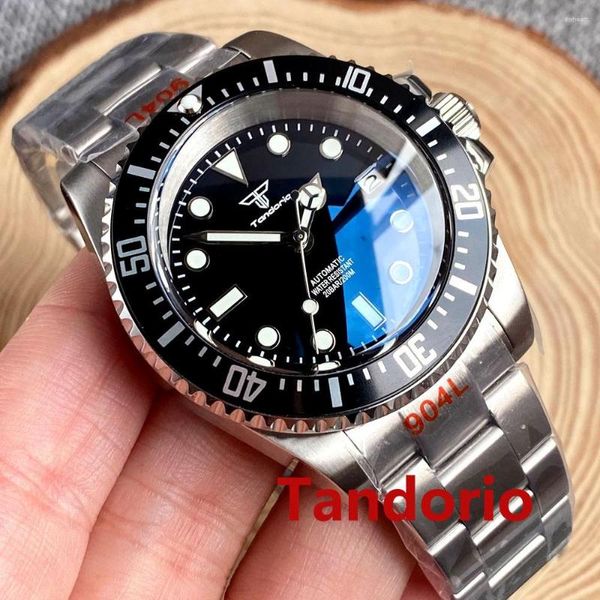 Relojes de pulsera 20ATM Buceo Tandorio 40 mm AR con cúpula de cristal de zafiro Reloj automático Japón NH35A Fecha luminosa Bisel giratorio Esfera negra clásica