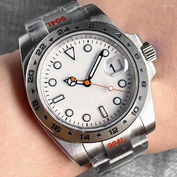 Relojes de pulsera 20ATM Reloj de buceo 39 mm Mecánico automático para hombres NH35A Dial blanco Naranja Segundos 24 horas Bisel fijo Vidrio de zafiro