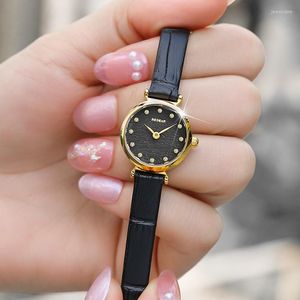Polshorloges 20 mm diameter dames kijken mode kleine mini wijzerplaat horloges diamant inleg luxe echt lederen dames kwarts klok vrouwelijke reloj
