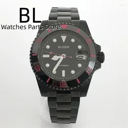 Montre-bracelets 24 Jewels NH35A Automatic Men's Watch 40mm Full Black Case sapphire Verre Sapphire Purple Pink Second Hands étanche