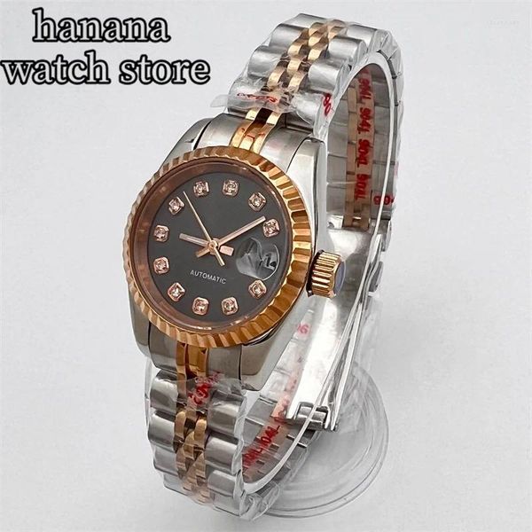 Montre-bracelets 26 mm Fashion Women's Classic Mechanical Watch NH05 Mouvement Rose Rose Case Grey Dial Sapphire Glass Elegant