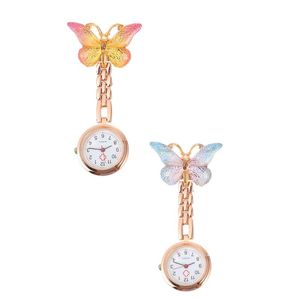 Polshorloges 2pcs Fashion Butterflies Badge Pocket horloges voor studentwristwatches polsWatchesWristwatches