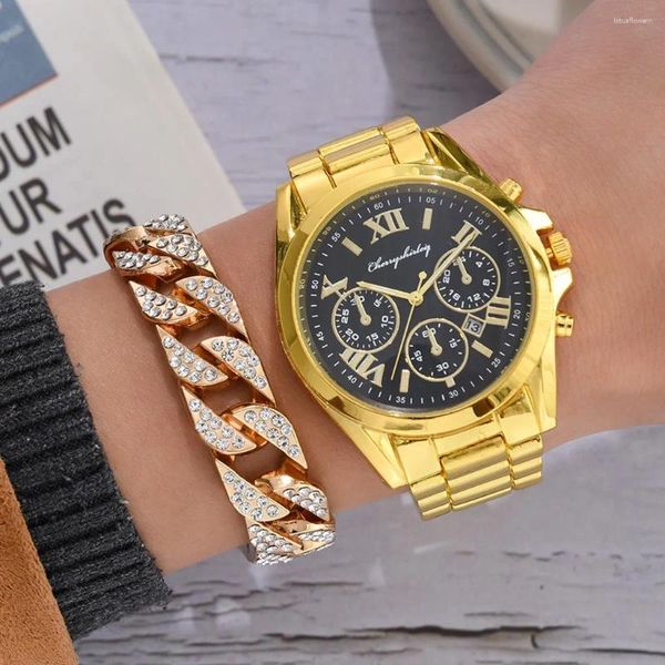 Montres-bracelets 2 pièces ensemble 2024 hommes de luxe montres de mode affaires simple montre-bracelet montre à quartz pour horloge Relogio Masculino