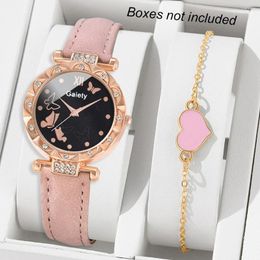 Montre-bracelets 2pcs / set Elegant Women Strap en cuir Watches Fashion Ladies Quartz Set Business Clock Clock Trop