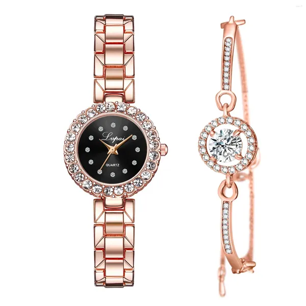 Relojes de pulsera 2 unids/set Relojes de cinturón de moda Reloj de mujer Pulsera de plata delicada para damas de lujo Relogio Feminino