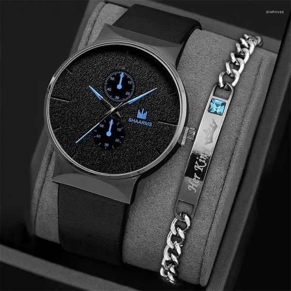 Montre-bracelets 2pcs Set Fashion Mens Sports Watches Man Business Quartz Wristwatch Men de luxe Men de luxe Horloge décontractée Relogio Masculino