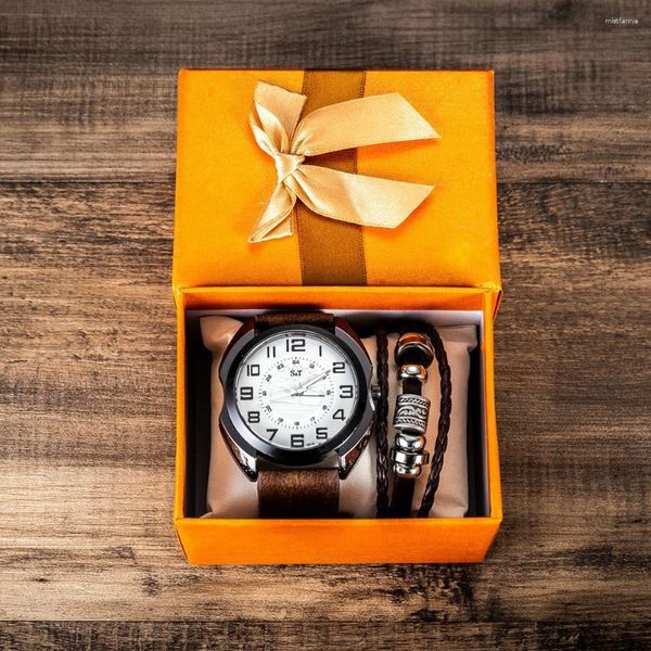 2 unids/set de relojes de pulsera para hombre, caja de regalo, reloj de cuarzo para hombre, pulsera de lujo, reloj masculino, regalos de navidad