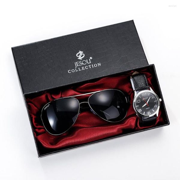 Montres-bracelets 2 pièces/ensemble mode hommes montres ensemble coffret cadeau montre de luxe pour hommes cadeaux lunettes montre-bracelet avec horloge mâle