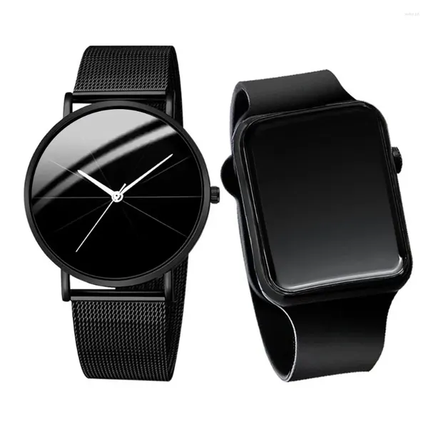 Montre-bracelets 2PCS / Set Men's Fashion Casual Casual Simple Trend Quartz Watch and Electronic Set Gift Choice