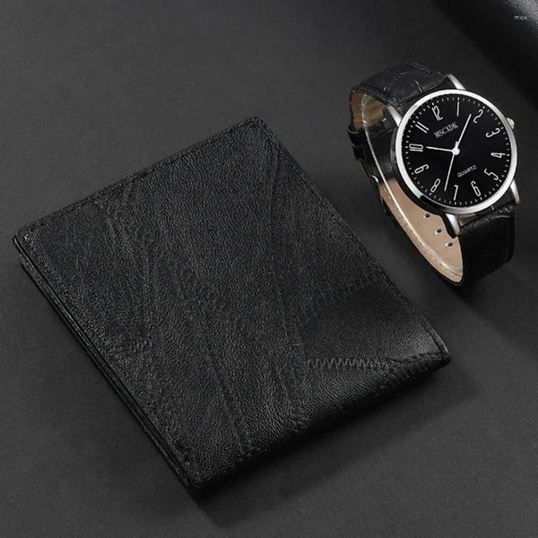 Montre-bracelets 2pcs Watch Wallet Set for Men Classic Business Quartz Wristwatch Malfe Black Leather Montres Retro Reloj Hombre