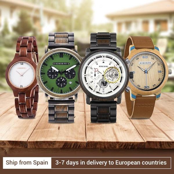 Relojes de pulsera 3-7 días en entrega Reloj de madera para hombres Mujeres BOBO BIRDTop Barco de lujo desde España a los países de Europa Gota