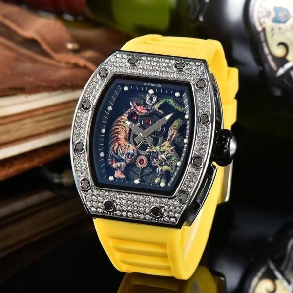Relojes de pulsera Diamond Dragon vs. Tiger Fight Reloj de cuarzo de alta calidad Regalo de silicona de función completa de lujo para hombres