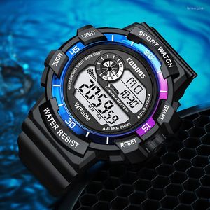 Polshorloges 30m waterdichte digitale horloge voor mannen 2022 sport elektronische led polshorloge mode casual blauw paarse herenklok eLojes