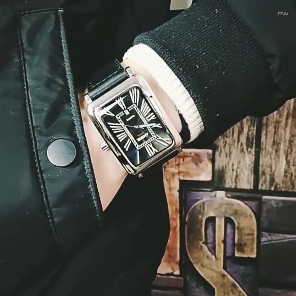 Relojes de pulsera de 31x46mm para hombre, Reloj de cuarzo con esfera cuadrada rectangular, Reloj de hombre de negocios para hombre, Reloj con números romanos en negro